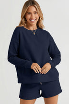 Double Take Textured Long Sleeve Top & Shorts Set - Whispering Desires Shoppe