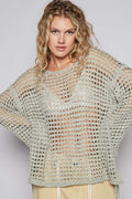 POL Side Slit Openwork Long Sleeve Knit Cover Up - Whispering Desires Shoppe