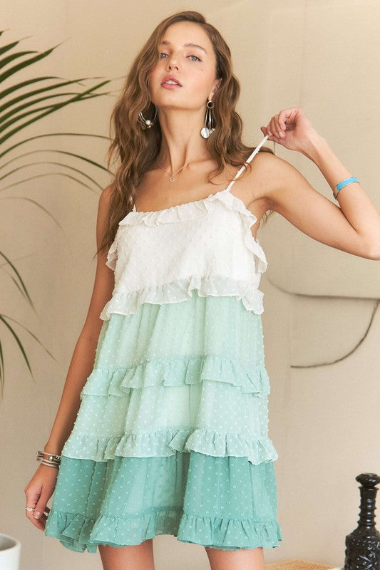 ADORA Swiss Dot Ruffled Tiered Mini Dress - Whispering Desires Shoppe