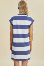 Striped Cap-Sleeve Mini Dress — Cotton-Blend Comfort - Whispering Desires Shoppe