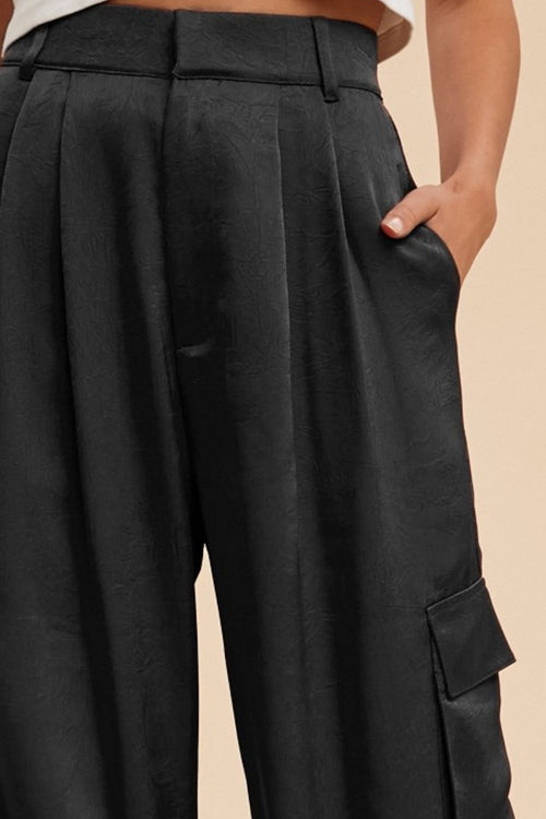 Annie Wear Wide Leg Cargo Satin Pants - Whispering Desires Shoppe