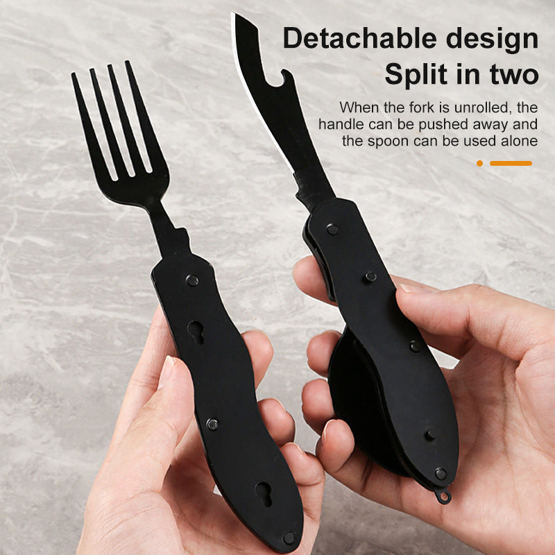 Multifunctional camping tableware stainless steel knife fork spoon, outdoor portable survival eating tools eprolo