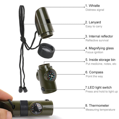 7 in 1 Survival Whistles Survival Whistle Emergency Emergency Whistles with Compass and Thermometer for Outdoor Hiking Camping eprolo