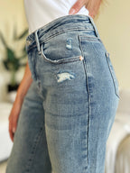 Judy Blue Mid-Rise Distressed Straight Jeans - Whispering Desires Shoppe