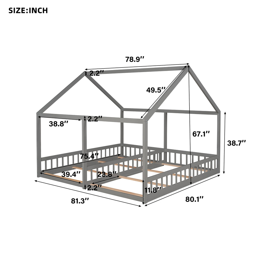 Twin Size House Platform Beds Two Shared Beds Gray eprolo