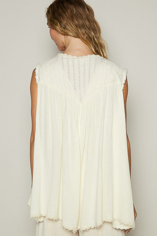 POL Pearl Detail Open Front Sleeveless Cardigan - Whispering Desires Shoppe
