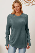 Basic Bae Ribbed Thumbhole Long-Sleeve Tee - Whispering Desires Shoppe