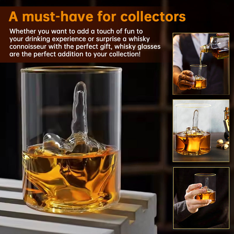 Middle Finger Whiskey Glass with 3D Finger Inside - Funny Novelty Glass for Bourbon Scotch Cocktails, Unique Gift for Men eprolo