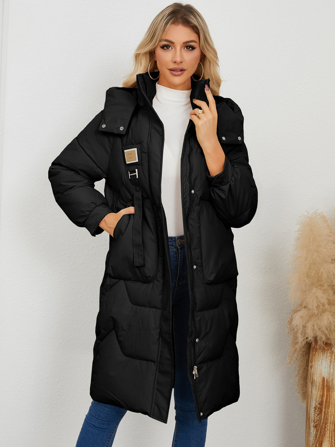 Long Sleeve Longline Hooded Winter Coat - Whispering Desires Shoppe