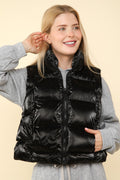 VERY J Shiny Metallic Zip Up Puffer Vest - Whispering Desires Shoppe