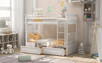 Twin over Twin Bunk Bed with Drawers  Convertible Beds  White eprolo
