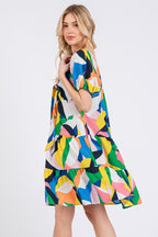 Ces Femme Abstract Print Sweetheart Neck Puff Sleeve Dress - Whispering Desires Shoppe