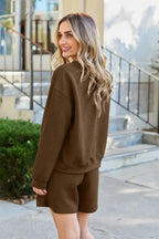 Double Take Textured Long Sleeve Top & Shorts Set - Whispering Desires Shoppe