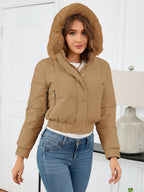 Pocketed Long Sleeve Cropped Hooded Winter Coat - Whispering Desires Shoppe