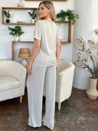 Double Take Short-Sleeve & Wide-Leg Two-Piece Set - Whispering Desires Shoppe