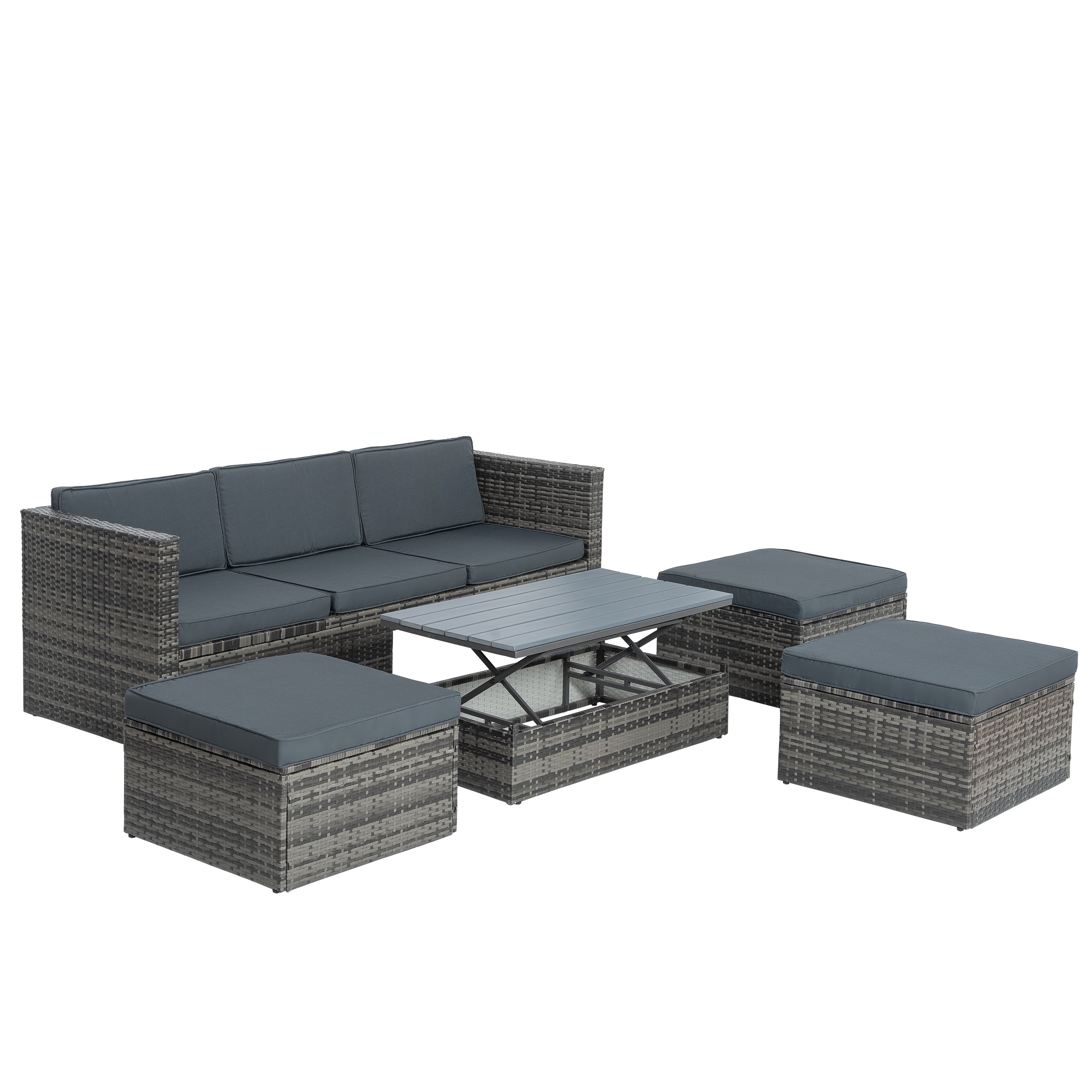 Patio Furniture, Outdoor Furniture, Seasonal PE Wicker Furniture,5 Set Wicker Furniture With Plywood Coffee Table eprolo