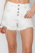RISEN Button-Fly Frayed Hem Denim Shorts - Whispering Desires Shoppe
