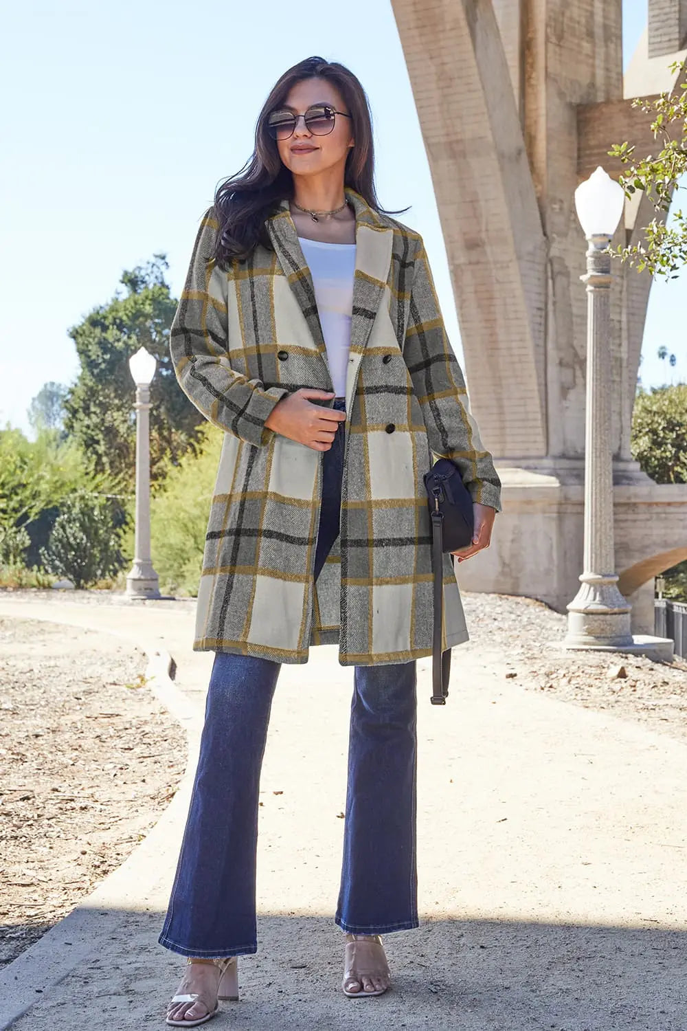 Double Take Full-Size Plaid Lapel Coat - Whispering Desires Shoppe