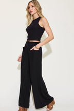 Ribbed Tank & Wide-Leg Pants Two-Piece Set - Whispering Desires Shoppe