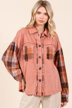 Mittoshop Button Down Contrast Plaid Patchwork Shacket - Whispering Desires Shoppe