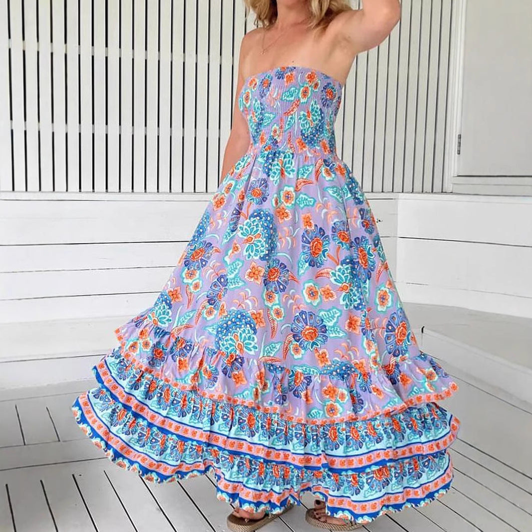 Style Sexy Fitted Multi-layer Ruffle Tiered Strapless Long Dress for Women eprolo