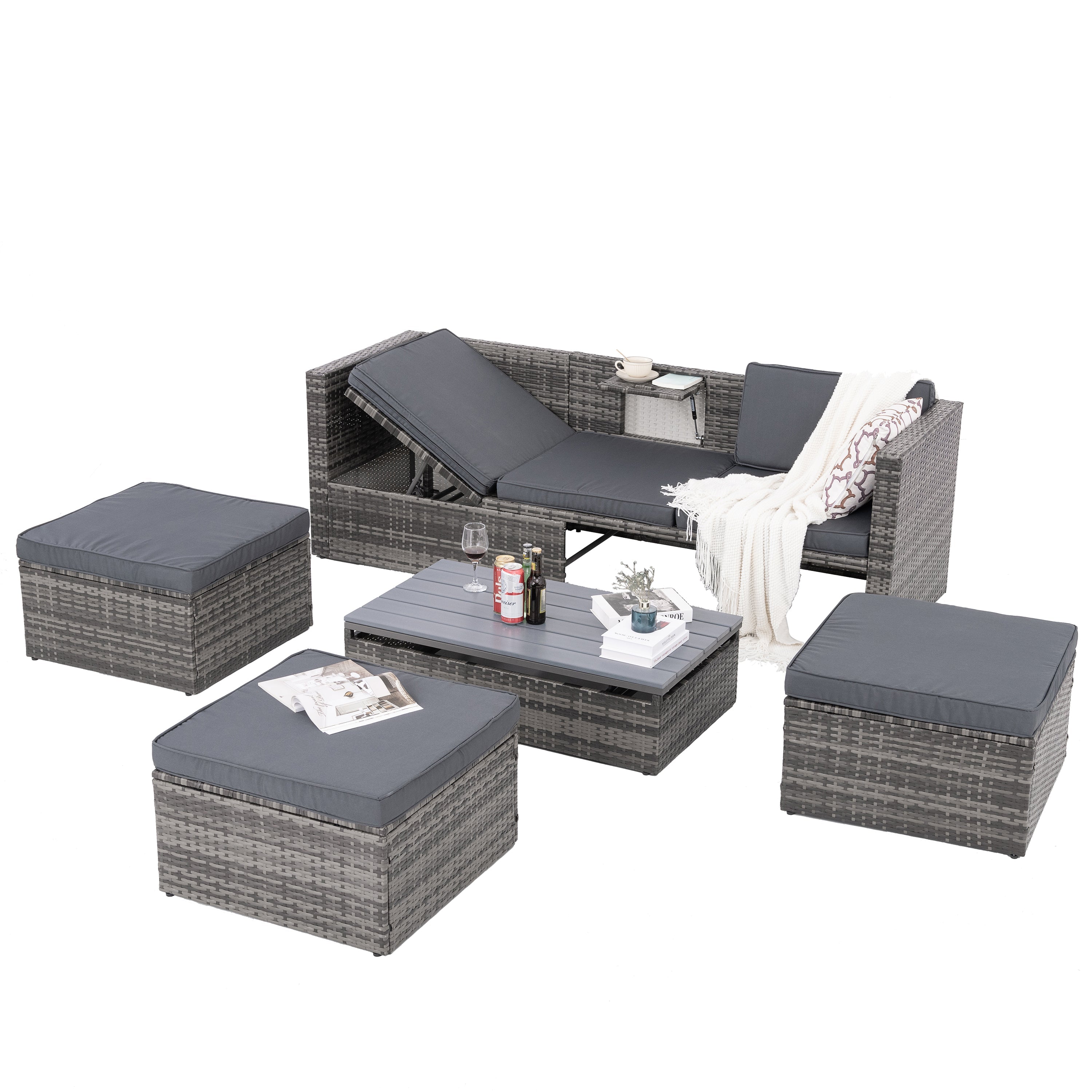 Patio Furniture, Outdoor Furniture, Seasonal PE Wicker Furniture,5 Set Wicker Furniture With Plywood Coffee Table eprolo