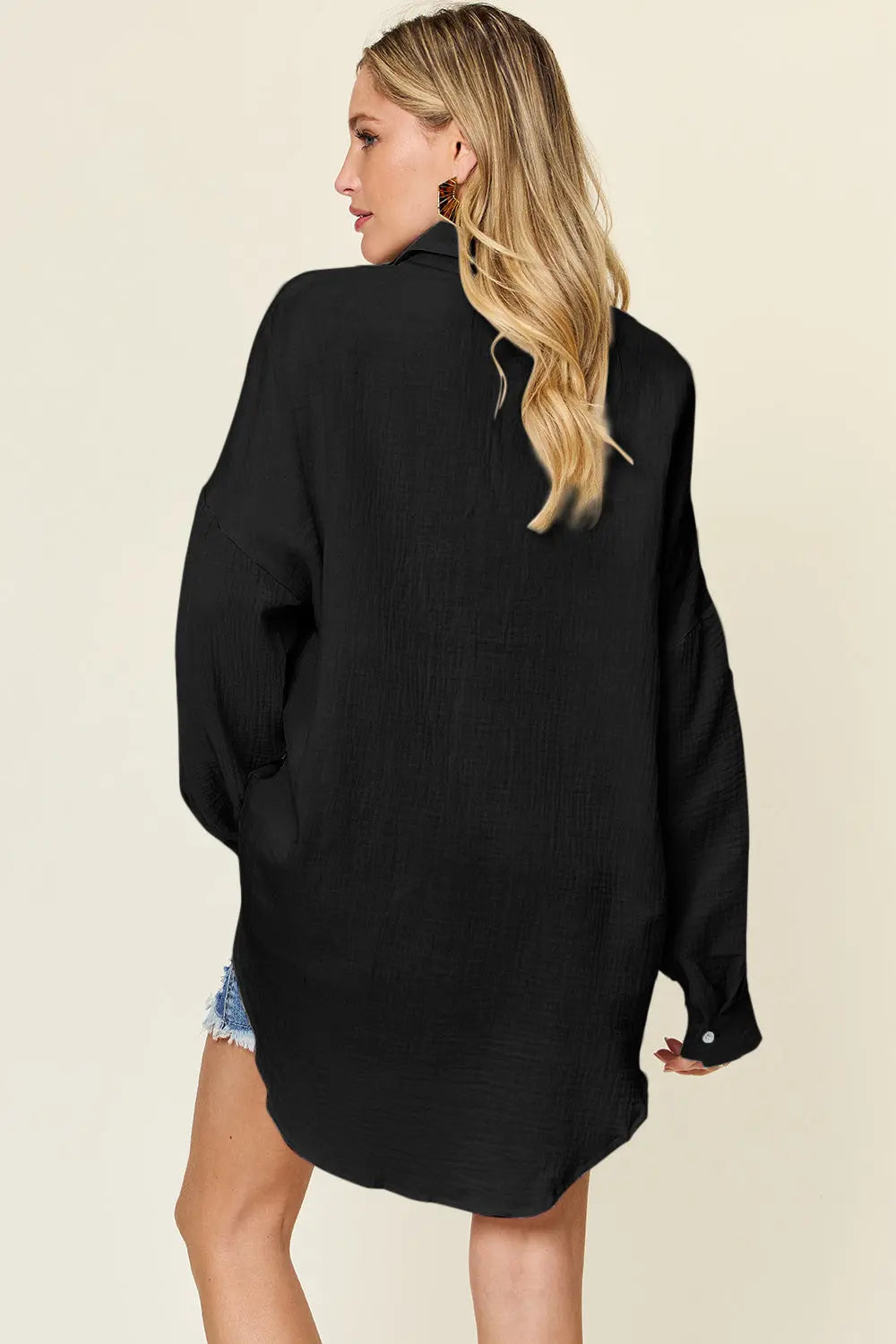 Double Take Textured Cotton Button-Up Shirt - Whispering Desires Shoppe