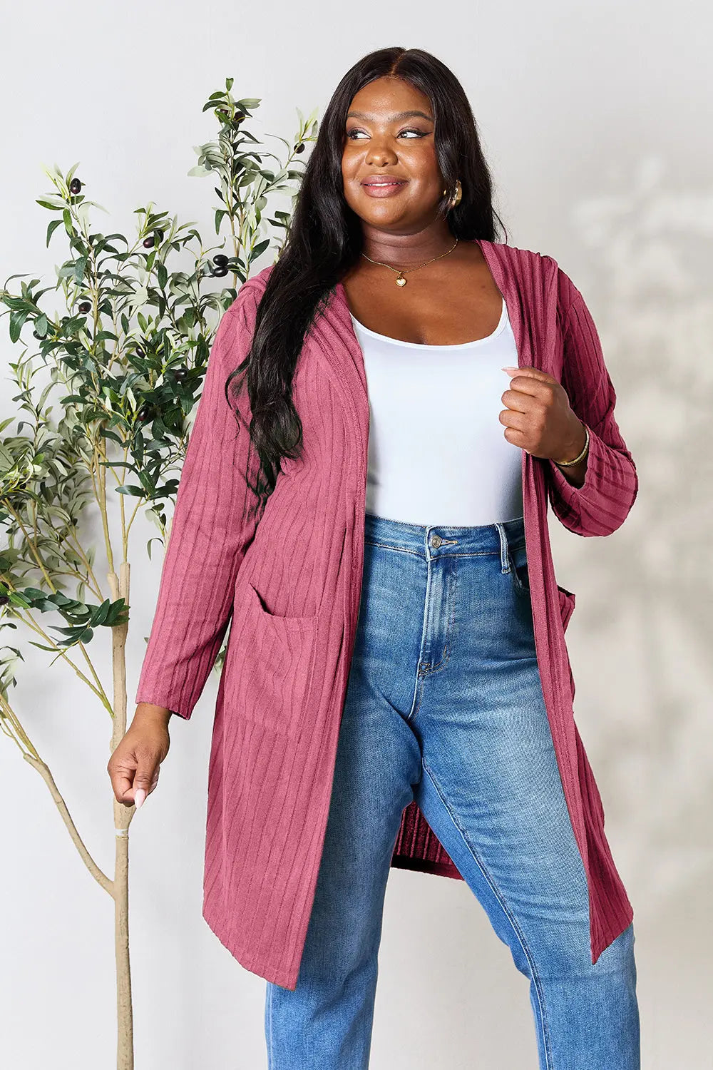 Basic Bae Pocketed Longline Hooded Cardigan - Whispering Desires Shoppe