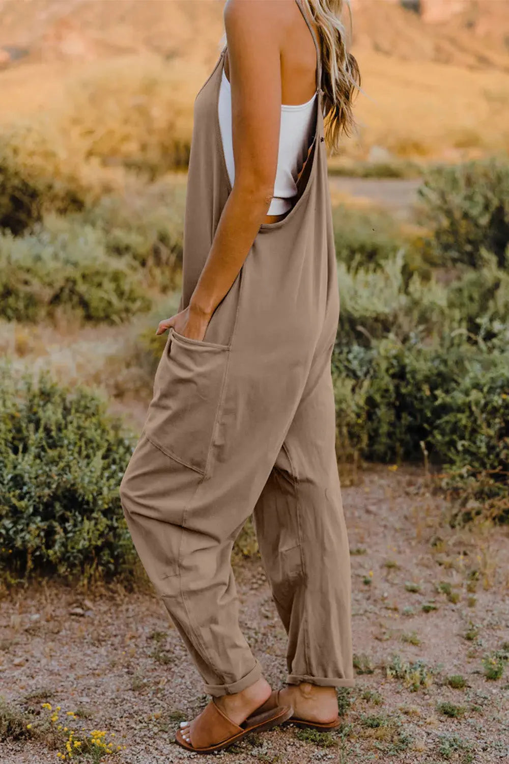 Double Take V-Neck Sleeveless Jumpsuit w/ Pockets - Whispering Desires Shoppe
