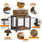 Furniture Style Dog Crate Side Table on Wheels with Double Doors and Lift Top. Rustic Brown, 31.50'' W x 22.05'' D x 25'' H. eprolo