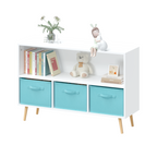 Kids bookcase with Collapsible Fabric Drawers Children's Book Display Toy Storage Cabinet Organizer White/Blue eprolo
