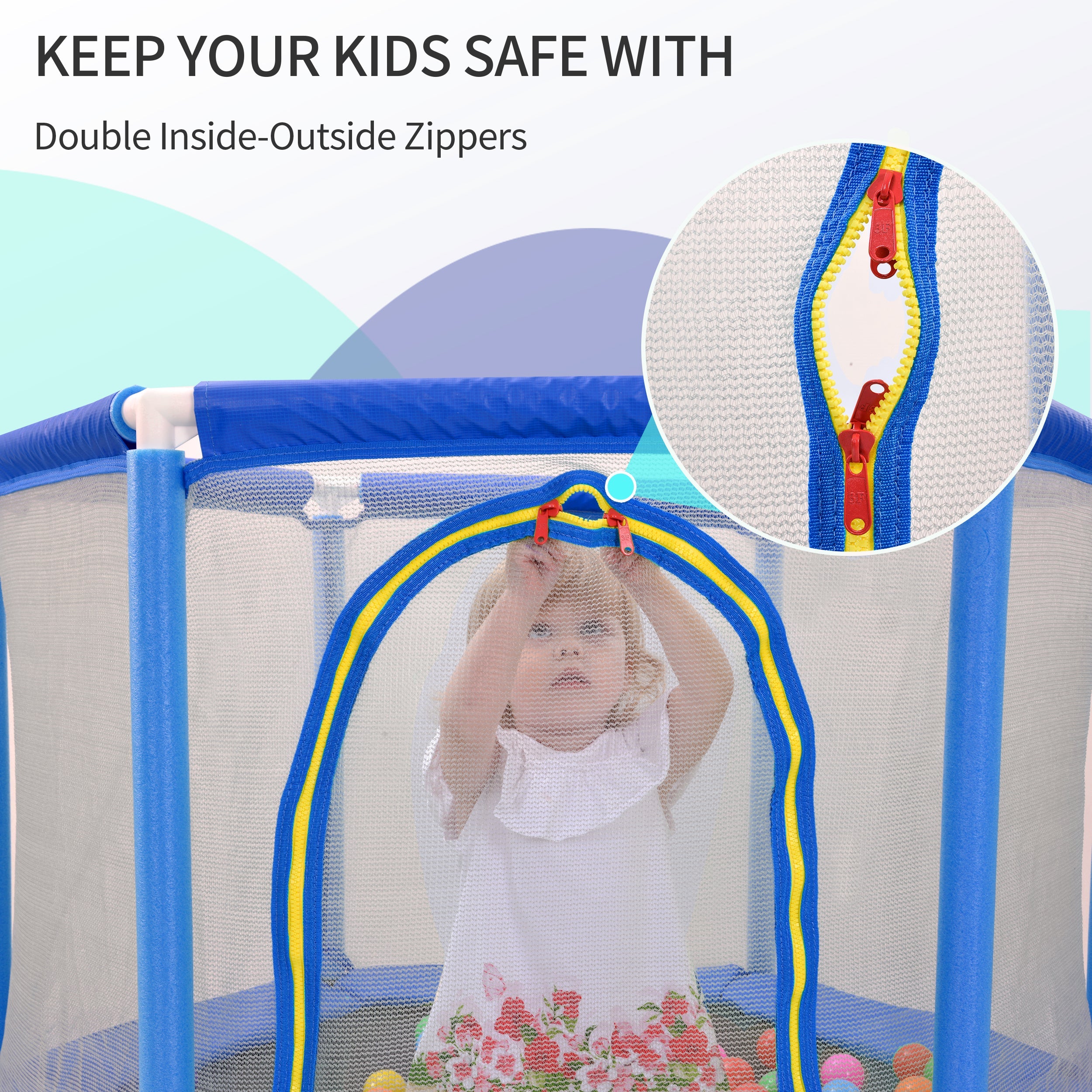 55'' Toddlers Trampoline with Safety Enclosure Net and Balls, Indoor Outdoor Mini Trampoline for Kids eprolo