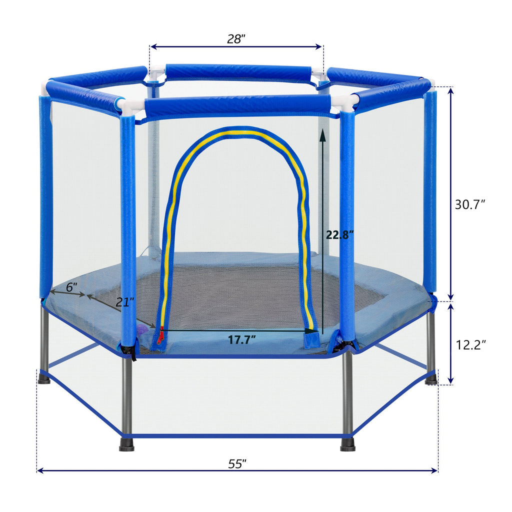 55'' Toddlers Trampoline with Safety Enclosure Net and Balls, Indoor Outdoor Mini Trampoline for Kids eprolo