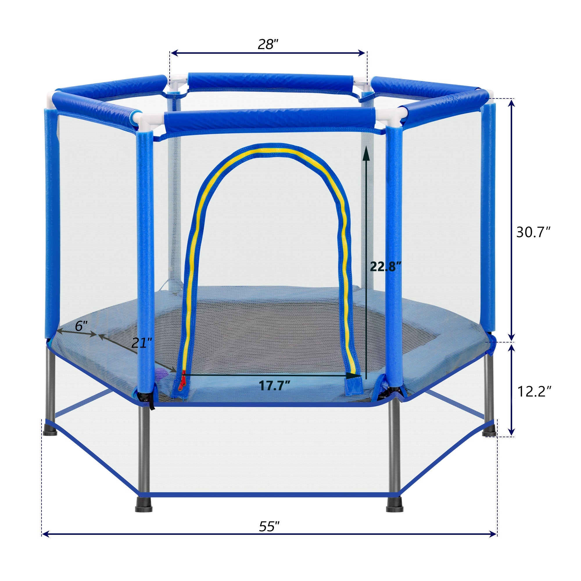 55'' Toddlers Trampoline with Safety Enclosure Net and Balls, Indoor Outdoor Mini Trampoline for Kids eprolo