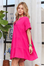 ADORA Tiered Notched Short Sleeve Dress - Whispering Desires Shoppe