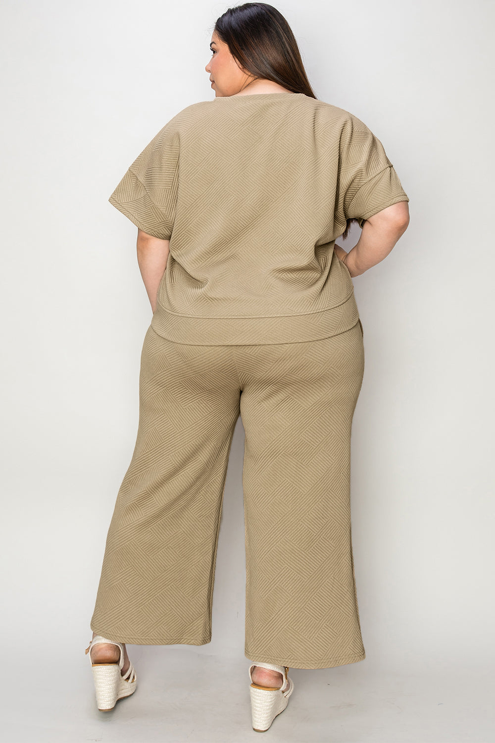 Double Take Full Size Texture Short Sleeve Top and Pants Set - Whispering Desires Shoppe