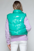 Snobbish Zip Up Turtleneck Shiny Quilted Vest - Whispering Desires Shoppe