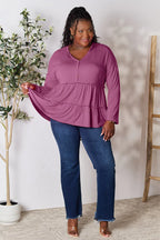 Double Take Ruffle-Hem Button Blouse - Whispering Desires Shoppe
