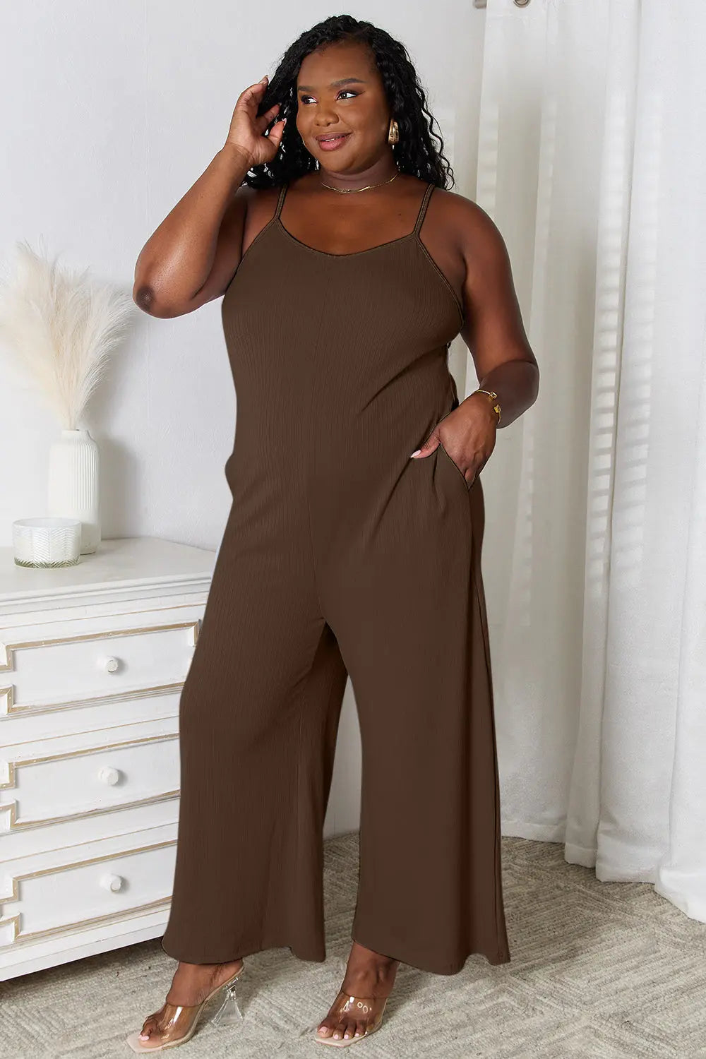 Basic Bae V-Neck Spaghetti Strap Jumpsuit - Whispering Desires Shoppe