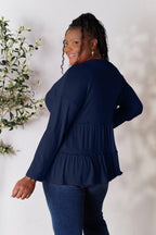 Double Take Ruffle-Hem Button Blouse - Whispering Desires Shoppe