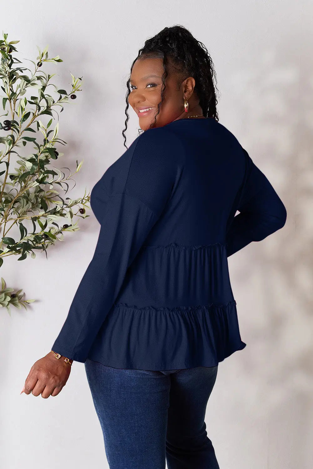 Double Take Ruffle-Hem Button Blouse - Whispering Desires Shoppe