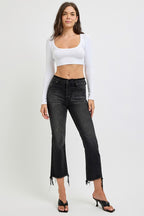 RISEN Full Size Raw Hem Cropped Flare Jeans Plus Size - Whispering Desires Shoppe