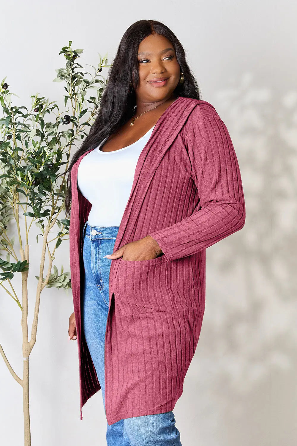 Basic Bae Pocketed Longline Hooded Cardigan - Whispering Desires Shoppe
