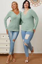 Basic Bae Ribbed V-Neck Long Sleeve Tee - Whispering Desires Shoppe