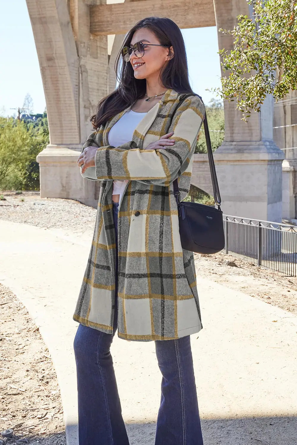 Double Take Full-Size Plaid Lapel Coat - Whispering Desires Shoppe