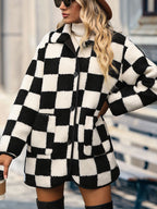 Double Take Checkered Button-Front Coat with Pockets - Whispering Desires Shoppe