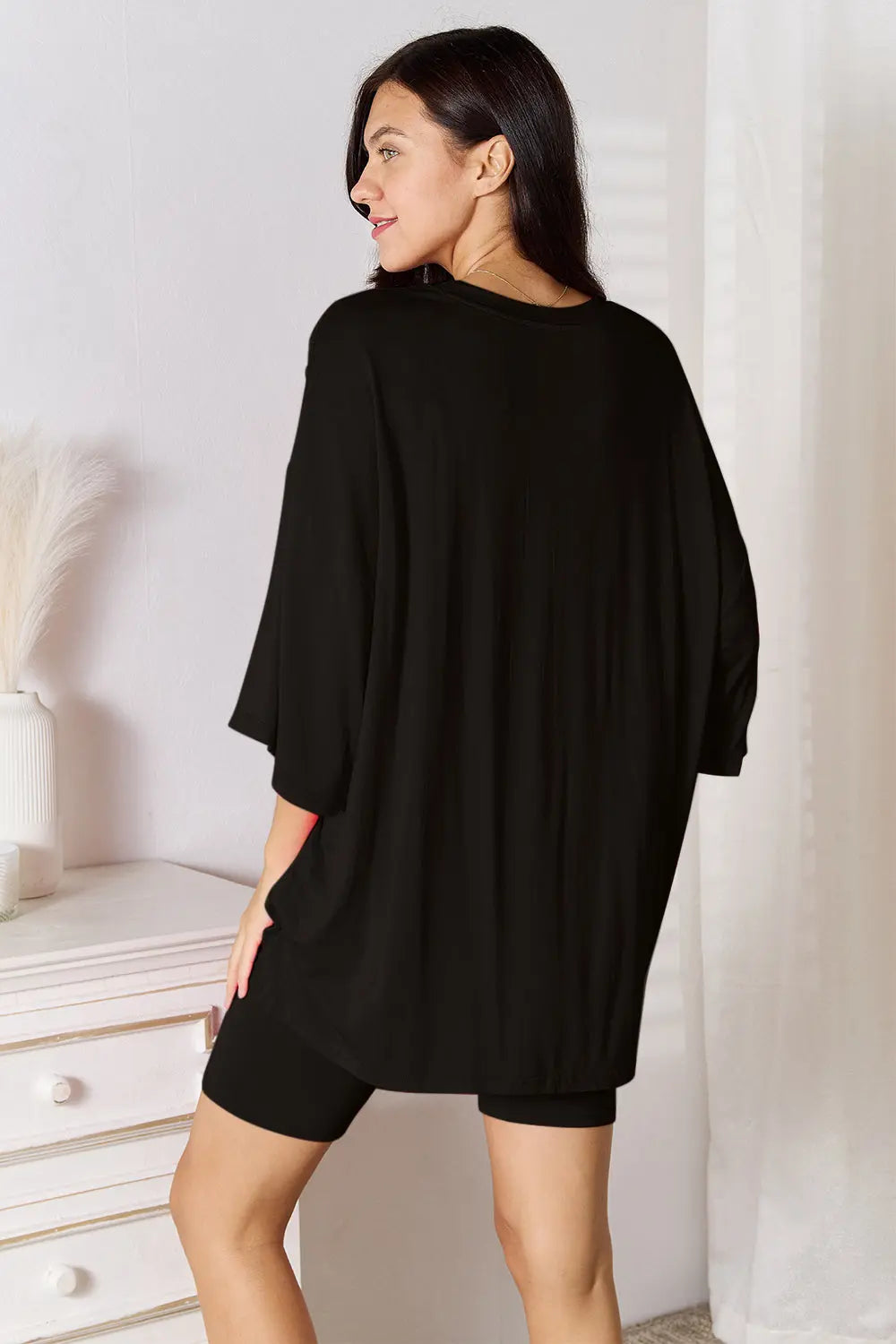 Basic Bae Soft Rayon 3/4 Sleeve Top & Shorts Set - Whispering Desires Shoppe