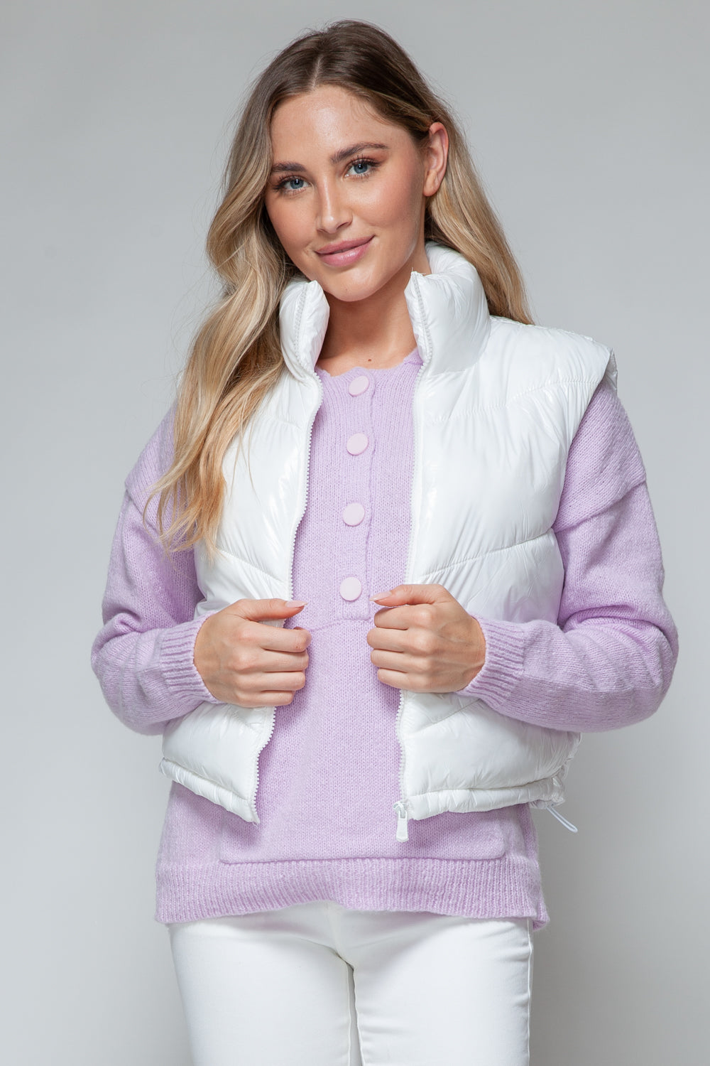 Snobbish Zip Up Turtleneck Shiny Quilted Vest - Whispering Desires Shoppe