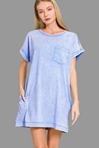 Zenana Premium Cotton Washed T-Shirt Dress with Pockets | Relaxed Fit Trendsi