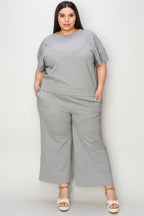 Double Take Full Size Texture Short Sleeve Top and Pants Set - Whispering Desires Shoppe